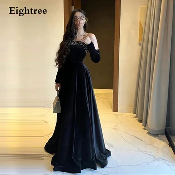 Eightree Juoda Vintage Vakarinę Suknelę Veliūras Blizgučiais Saudo Arabija Ilgai Dubia Oficialią Šalies Chalatai Suknelė Vintage Vestidos 2023