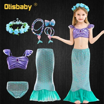 Elegantiškas Mergina Little Mermaid Dress + Mini Liemenė + Kelnės Gimtadienio Merginų Paplūdimio Princesė Arielis Drabužių Nustatyti Atostogų Vaikams Chalatai