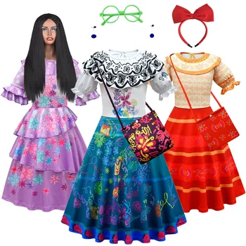 Encanto Madrigal Cosplay Kostiumu Mergina Dress Išgalvotas Suknelės Halloween Carnival, Princess Dress Akiniai, Auskarai Mirabel Kostiumas