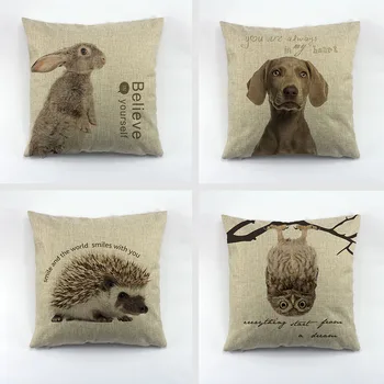 Gyvūnų serijos triušis šunys pelėda ežys spausdinti pagalvėlė padengti lino mesti pagalvės užvalkalą Namų Sofos, Dekoratyviniai pagalvių užvalkalai