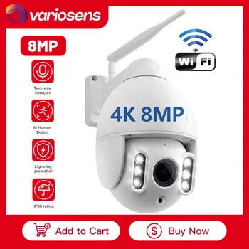 HD Smart Home 4K Belaidė Lauko CCTV Saugumo Kameros IP Dome Dviejų krypčių Garso P2P IR Vandeniui 8MP Stebėjimo Kameros Wifi-Cam