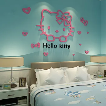 Hello Kitty Siena Lipdukas Animacinių filmų 3D Stereo Akrilo Sienos Dekoravimo Lipduką Kambarį Miegamojo Lovos Dekoro Lipduko