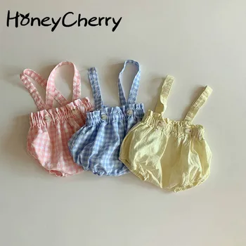 HoneyCherry Vasaros Kūdikio Puikus Atgal Diržas Kelnes Trikampis Romper Kūdikių Atsitiktinis Pledas Vijoklis Vaikai Jumpsuit
