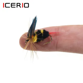 ICERIO 6PCS Geltona ir Juoda Bumble Bee Skristi Vabzdžių Imitacijas Dirbtinis Masalas Sausas Skristi, Upėtakių Bass Žvejybos Masalas #10