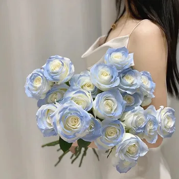 Imituojamas Vieno Mėlynos Rožės Valentino Diena, Vestuvių Namų Puošybai Fotografavimo Rekvizitai Ekvadoro Rožių Realus Vertus Jaučiasi Šilko Gėlių