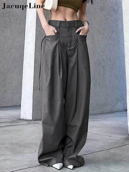 Jacqueline 2022 Pilka Krovinių Kelnės korėjos Mados Atsitiktinis Kelnės Moterims Nėrinių Žemas Augimas Kelnės y2k Estetinės Streetwear Sweatpant