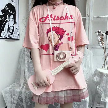 Janpanese Anime Hunter x hunter Hisoka marškinėliai Moterims e Mergaičių Kawaii Mielas Harajuku y2k viršūnes negabaritinių femme korėjos stiliaus