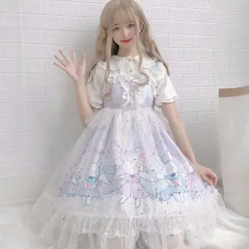Japonijos JSK lolita kawaii saldus mergina dress mielas spausdinimo nėrinių Gotikos vicotrian suknelė gothic lolita Rankovių loli cosplay