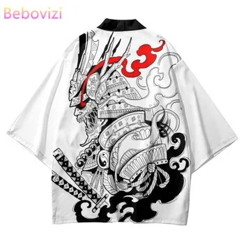 Japonų Samurajus Spausdinti Balta Kimono 2022 Streetwear Paplūdimio Yukata Vyrų, Moterų Megztinis Cosplay Haori Harajuku Viršūnes Drabužius, Drabužius