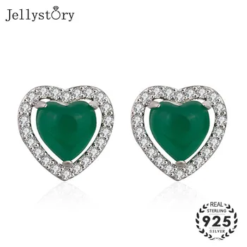 Jellystory auskarai 925 sterlingas sidabro papuošalai su 11*11mm širdies formos, smaragdas brangakmenio stud auskarai moterims vestuves
