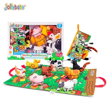 Jollybaby Anksti Stimuliacija Medžiaga Žaisti Mat Ūkio Džiunglių Įdaryti Žaislai Gyvūnų Uodegos Įspūdį Knygos Žaidimas Vaikams nuo 2 Iki 4 Metų
