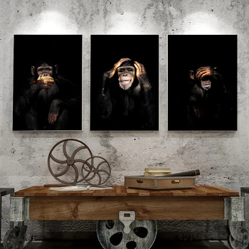 Juokinga Orangutan Beždžionė Gorila, Šimpanzė Gyvūnų Drobės Tapybos Sienos Meno Nekalba neklausykite nematote Plakatas Spaudinių Namų Dekoro