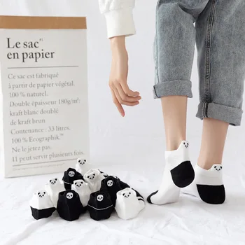 Juokingas Mielas Siuvinėjimas Panda Kojinės Moterims Harajuku Divertidos Kawaii Balta Juoda Calcetines Mujer Kulkšnies Sokken Chaussette Femme
