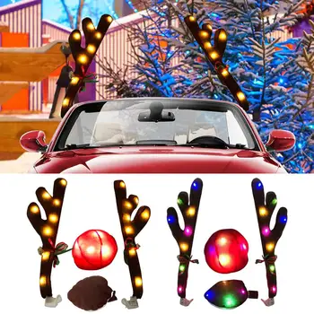 Kalėdų Automobilių Transporto Nosies Ragų Kostiumas Nustatyti Elnių Apdailos Rudolph Kalėdų Elnių Ragų, Raudona Nosis, Papuošalai Briedžių Tika