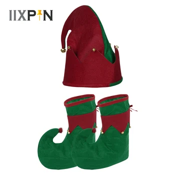 Kalėdų Elf Cosplay Kostiumų Priedai Varpai Dekoro Skrybėlę, Batus Atostogų Elf Kojų Šlepetės Nustatyti Suaugusiųjų Vaikų Kalėdos Dovanų Šalis
