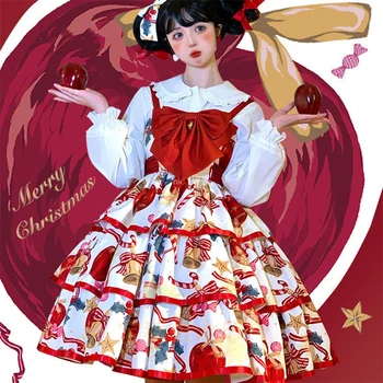 Kalėdų Lolita Jsk Bowknot Diržas Suknelė Tinkle Bell 
