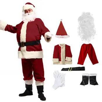 Kalėdų Senelio Kostiumas 7PCS Kalėdų Užbaigti Dress Up Apranga Suaugusiųjų Švenčių Įdomus Cosplay Apranga Su Balta Barzda Ir Skrybėlę