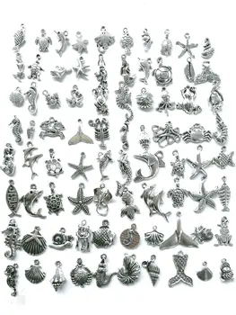 Karšto pardavimo 80PCS natūra, Tibeto sidabro-cinko lydinio jūrų gyvūnų gyvūnų metalo karoliukų pakabukas papuošalai priėmimo priedai