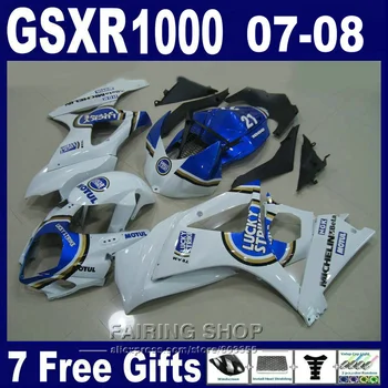 Karšto pardavimo ABS plastiko lauktuvės komplektas Suzuki GSXR 1000 07 08 balta mėlyna purvasargiai nustatyti GSXR1000 2007 2008 PG09