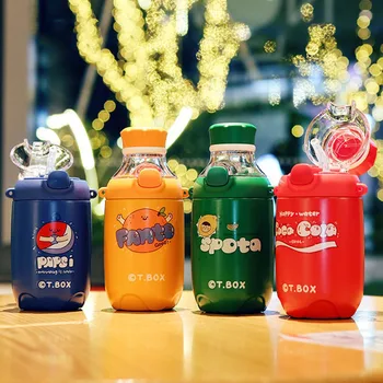 Kawaii Butelis Mielas Cola Puodelis Termosas Su Šiaudų Nerūdijančio Plieno Animacinių Filmų Vakuuminių Kolbų Vaikų Terminio Vandens Butelis Thermocup