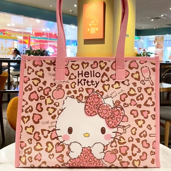 Kawaii Hello Kitty Rankines, Pečių Krepšiai, Pink Leopard Print Pu Rankinėje Vieno Peties Maišas Didelės Talpos Priemiestinių Merginos Moterys