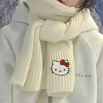 Kawaii Sanrios Anime Hello Kitty Rudens Žiemos Ins Korėjos Versija Animacinių Filmų Mielas Paauglių Širdies Mezgimo Šiltas Šalikas Kalėdų Dovana