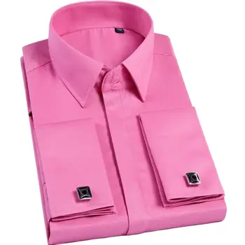 Kokybės Rožinė Vyrų prancūzijos rankogalių segtukai Marškinėliai, vyriški Marškinėliai ilgomis Rankovėmis Atsitiktinis Vyras Prekės Marškinėliai Slim Fit prancūzų Manžetai Suknelė Marškiniai