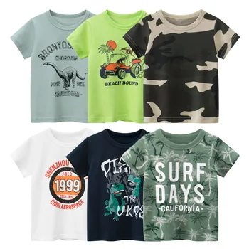 Korėjos Vaikų Drabužių Vasaros 2023 Medvilnės trumpomis Rankovėmis marškinėliai Berniukams Laišką Kamufliažas Spausdinti O-Kaklo Baby Top Vaikams Drabužių