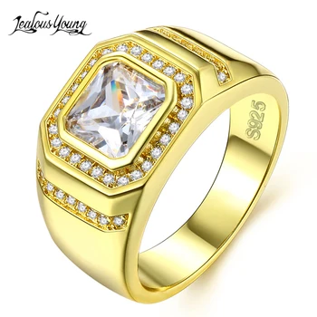 Mados Aukso Spalvos Kvadratą Cirkonis Vyrų Žiedas Gotikos Nerūdijančio Plieno Žiedai Prabanga Vyras Vestuves Žiedas Papuošalai anel anillos