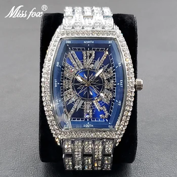 Mados Bagažinės Vyrų Laikrodžiai Top Brand Prabangus Diamond Hip-Hop Blue Laikrodis Stilingas Blizga Lediniame Iš Vandeniui Muller Žiūrėti Dovana