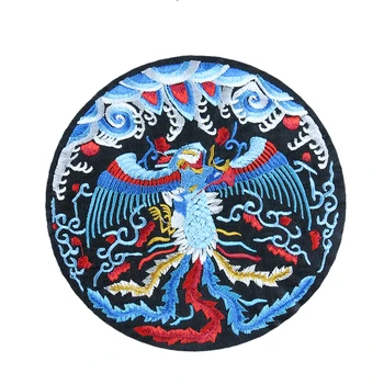 Mados Kinų Stiliaus Siuvinėjimų Medžiaga Lipdukas Apvalus Mėlynas Phoenix Didelis Pleistras Drabužių Maišą Namų Tekstilės Nacionalinės Funkcija Pleistras