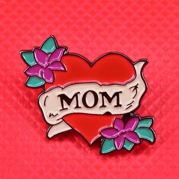 Mama emalio pin lapinės gėlės sagės raudona širdis ženklelis romantiška tatuiruotė papuošalai motinos diena dovana