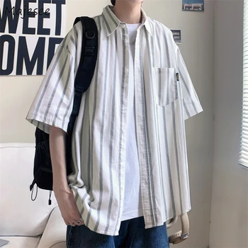 Marškinėliai Vyrams Dryžuotas Japonijos Mados Vasaros Visų rungtynių Retro Baggy Paauglių Populiarus Tiesiog Streetwear Preppy Stilius Gražus Švelnus