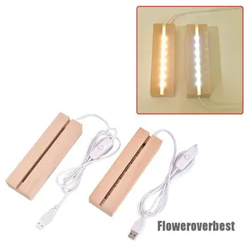 Mediniai Led Lempos Pagrindo USB Kabelį Įjunkite Nakties Šviesos 3D Led Naktį lempose Ilgai Akrilo PASIDARYK pats Mediniai Lempos Bazės