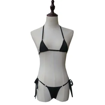 micro bikini Seksualus maudymosi kostiumėliai moterims, maudymosi kostiumėlį moteris biquini mini bikini vientisos spalvos trikampis Apynasrio Nėrinių metalinių Žiedų dydį, Įdomus
