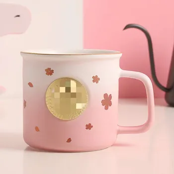 Mielas Pink Cherry Blossom Puodelis Bronzos Medalį Kavos Puodeliai Girl Dovana Kavos Puodelį, Keramikos Vandens, Puodelis su Logotipu Star Puodelis Bucks Taurė