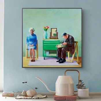 Modernios Naftos Tapyba Meilužis Pora David Hockney Mano Tėvai Atspausdinta Drobė Meno, Gyvenamasis Kambarys ir Miegamasis Namų Sienų Apdaila