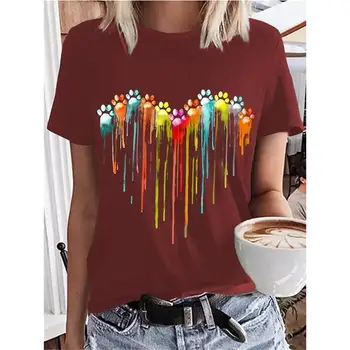 Moteriški Marškinėliai 2022 Paauglių Drabužių korėjos Mados Laisvi Marškinėliai Širdies Modelio 3D Spausdinimo trumpomis Rankovėmis, Mados Viršūnes Įgulos Kaklo