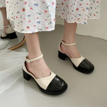 Moterys Pavasarį, Vasarą, Storas Kulnas PU Batai PlatformShoes Juoda Nėrinių Odiniai Batai Siuvimo Aikštėje Kojų Chaussure Femme