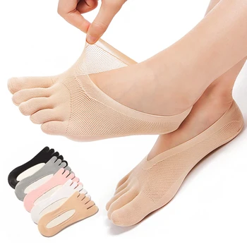 Moterys Vasarą Penkių pirštų Kojinės Moterų plono kojinių Juokinga Kojų nematomas sokken su silikono priešslydžio sistema kvėpuojantis antifrikciniai