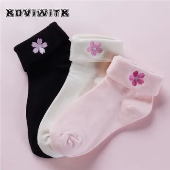 Moterų Medvilnės Gėlių kojinės moterims moteriški black/pink Casual trumpų kojinių Asmenybės Augalų mergina Kvėpuojantis Meno moterų moterų sox