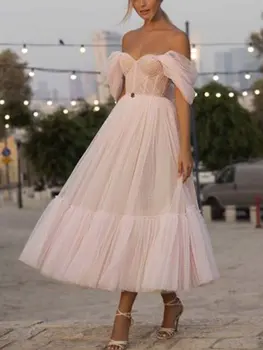 Moterų Pasakų Suknelė Off Peties Midi Blauzdos-Line Celebrity Vakare Šalis Suknelės