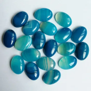 Natūralaus akmens granulių mados žavesio mėlyna Dryžuotas Oniksas papuošalai priėmimo 13X18MM kabina cabochon ovalo formos Žiedas priedai 20Pcs/daug