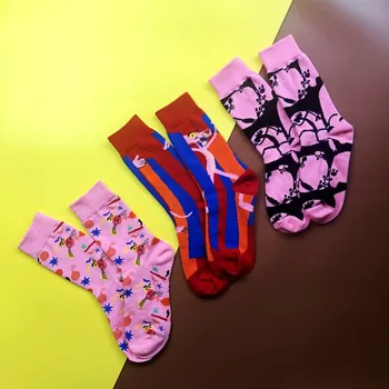Nauja rožinė pantera mergaitė animaciją vamzdis moterų kojinės kolegija stiliaus mielas riedlentė kojinės mados kawaii moterų kojinės