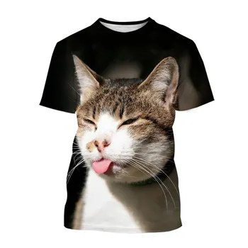 Naujas 3D Juokinga Gyvūnų Katė grafinis t marškinėliai Vasaros Mados Mielas Hip-Hop Atsitiktinis Spausdinimo Tees Vyrų Apvalios Kaklo Didelis trumpomis Rankovėmis Viršūnes