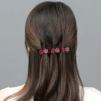 Naujas Moterų Kristalų Gėlių Pynė Plaukų Segtukai Saldus Plaukų Papuošti Įrašus Kirpčiukai Paspaudę Barrettes Lankelis Mada, Plaukų Aksesuarai