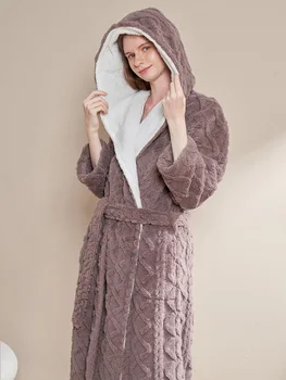 Naujas Sustorėjimas Aksomo Išaugo Skraiste Diržo Ilgio Suknelės Moterims 2022 Ilgomis Rankovėmis Su Gobtuvu Pižamą Sleepwear Chalatai Moterų Pižama