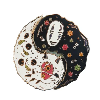 Ne Veido ir Princesė Mononoke Sagė Yin Yang Emalio Pin Dualizmas sąvoka ženklelis Studio Ghibli papuošalai