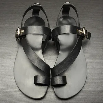 nemokamas pristatymas Vasaros naujus natūralios odos vyriški sandalai asmenybės atsitiktinis paplūdimio bateliai nėrimo Romos sandalai vyras butas