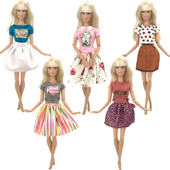 NK 5 Vnt /Set Lėlės Suknelė, Sijonas Mados Atsitiktinis Dėvėti Rankų darbo Mergina Drabužius Barbie Lėlės Priedai 